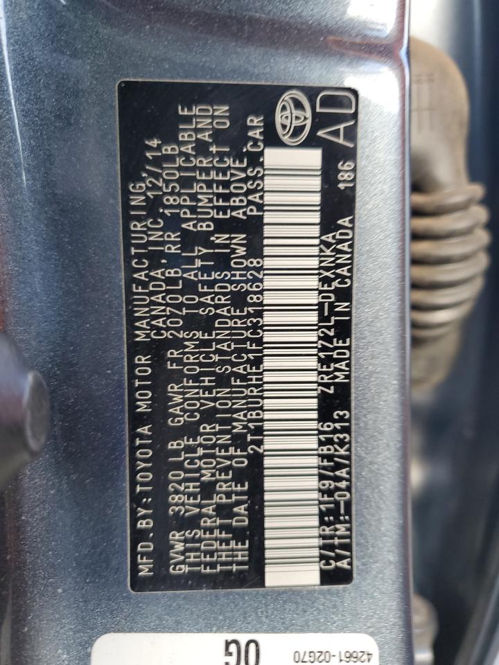 2015 Toyota Corolla L VIN: 2T1BURHE1FC318628 Lot: 85096435