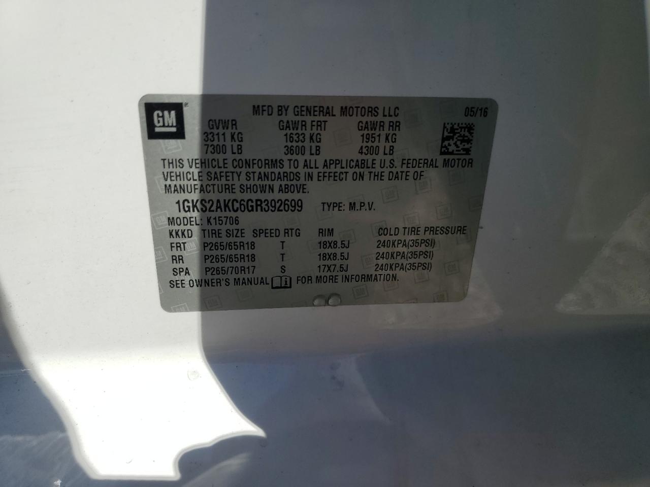 2016 GMC Yukon Sle VIN: 1GKS2AKC6GR392699 Lot: 90812225