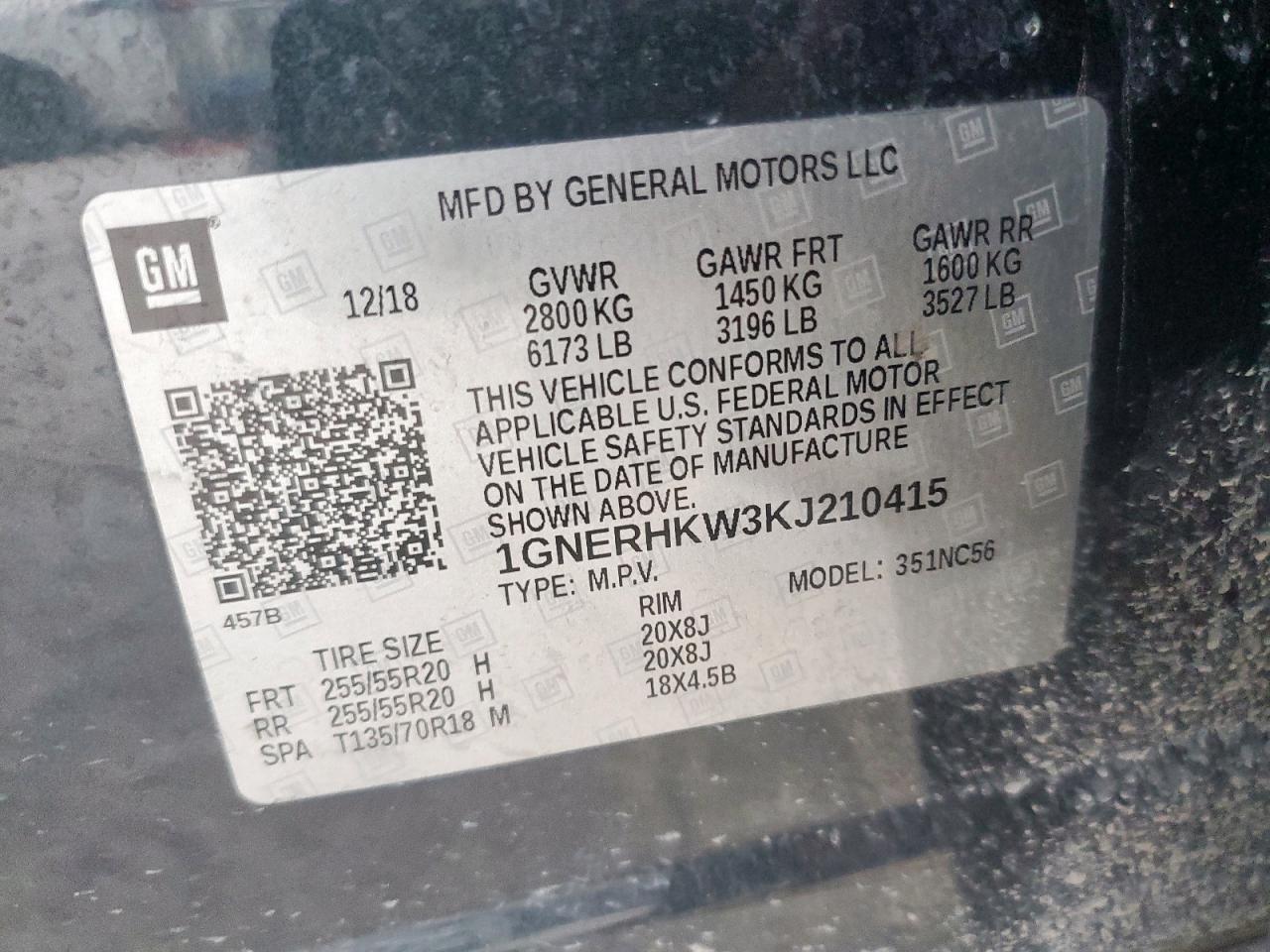 2019 Chevrolet Traverse Lt VIN: 1GNERHKW3KJ210415 Lot: 85293225