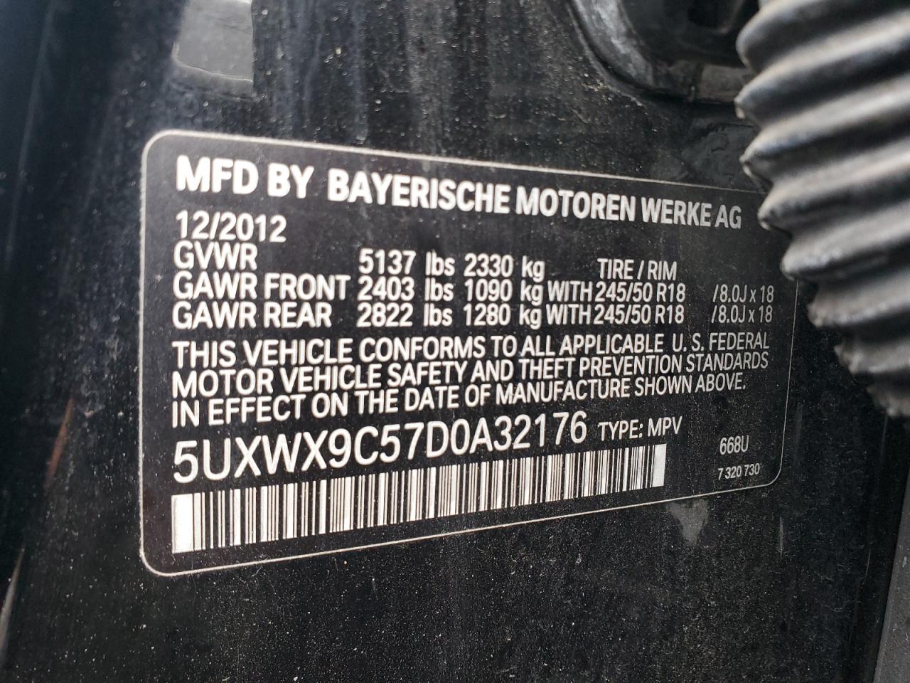 2013 BMW X3 xDrive28I VIN: 5UXWX9C57D0A32176 Lot: 86287005