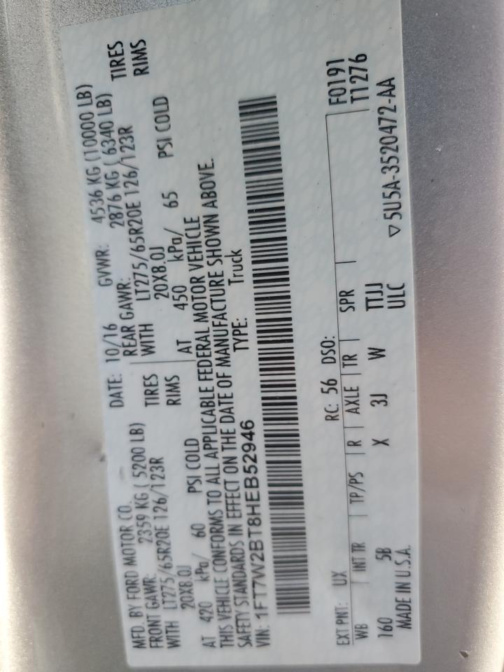 2017 Ford F250 Super Duty VIN: 1FT7W2BT8HEB52946 Lot: 85508215