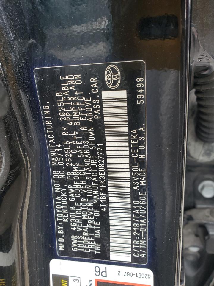 2014 Toyota Camry L VIN: 4T1BF1FK3EU827721 Lot: 84753805