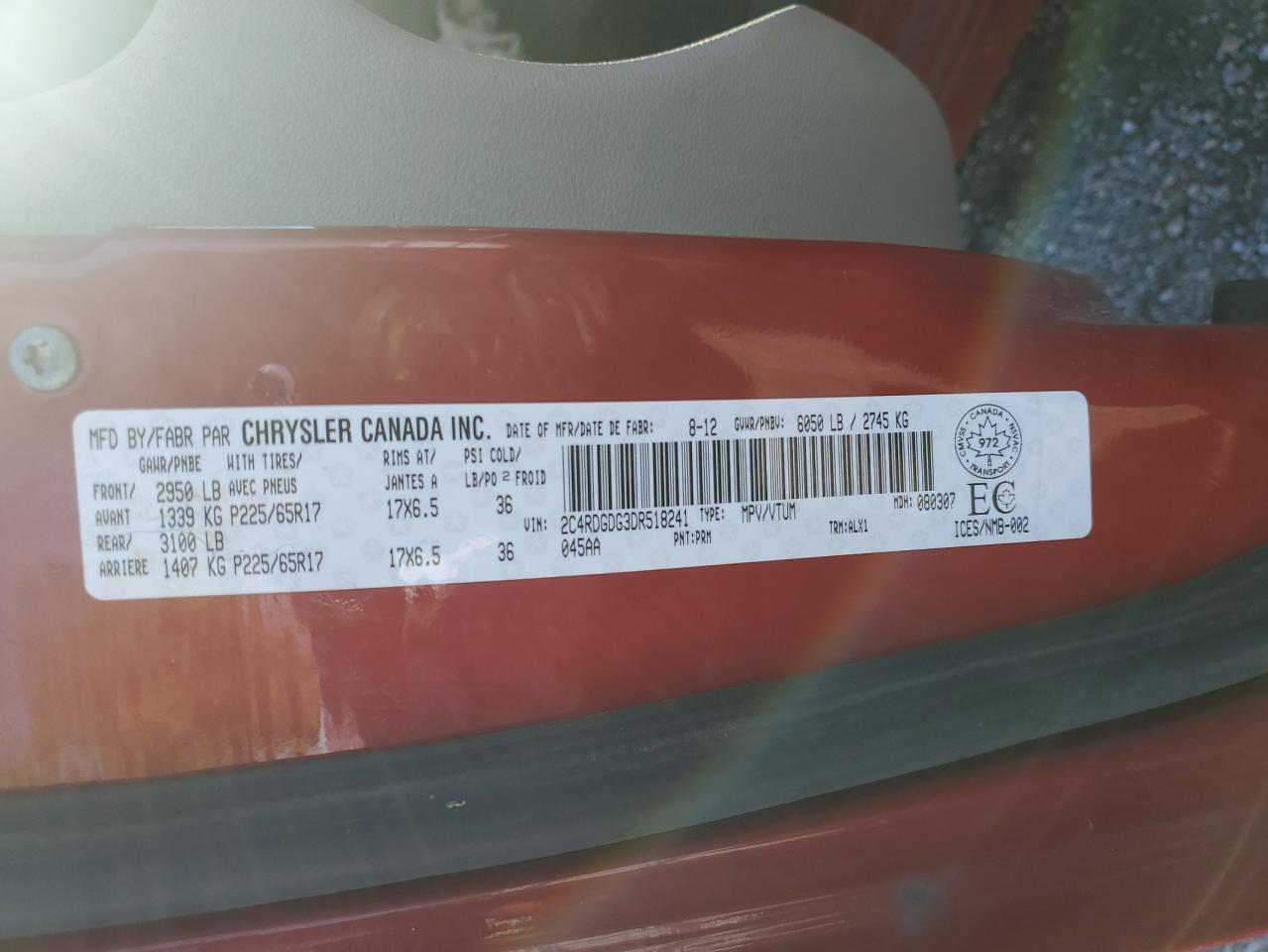 2013 Dodge Grand Caravan Crew VIN: 2C4RDGDG3DR518241 Lot: 85705865