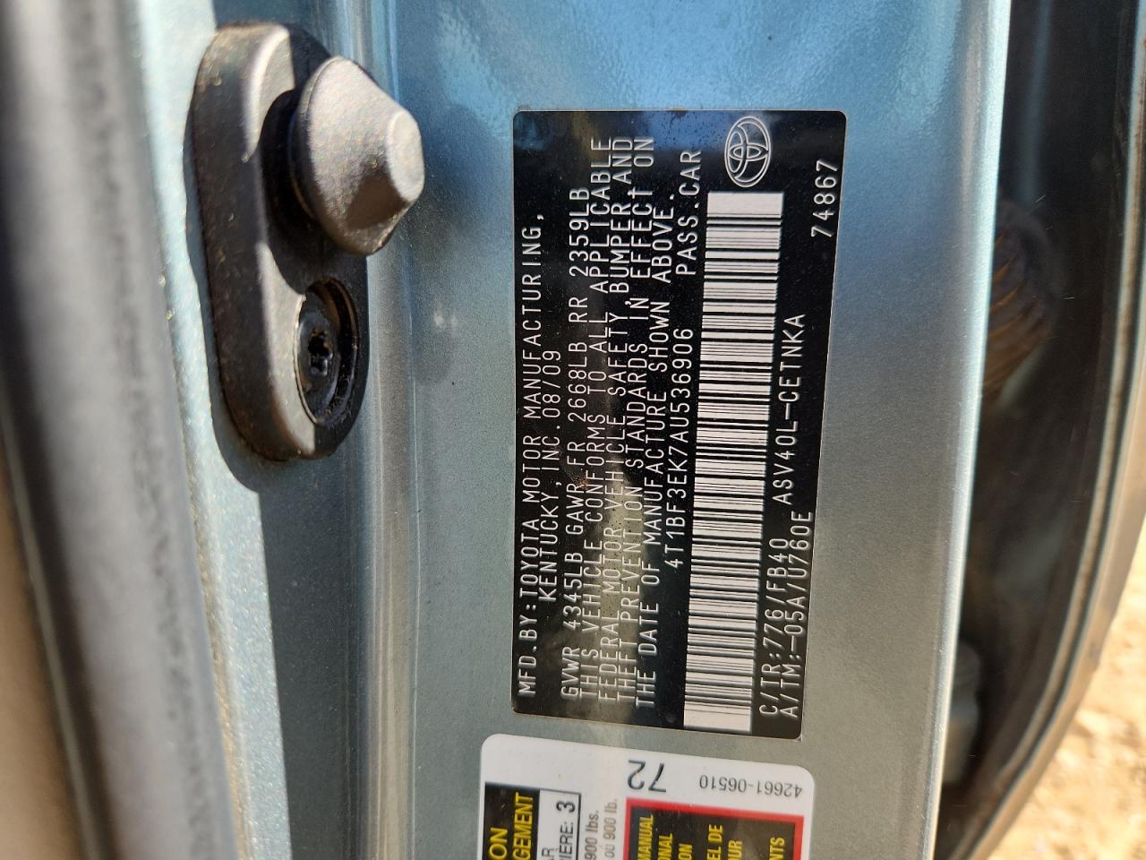 2010 Toyota Camry Base VIN: 4T1BF3EK7AU536906 Lot: 81468375