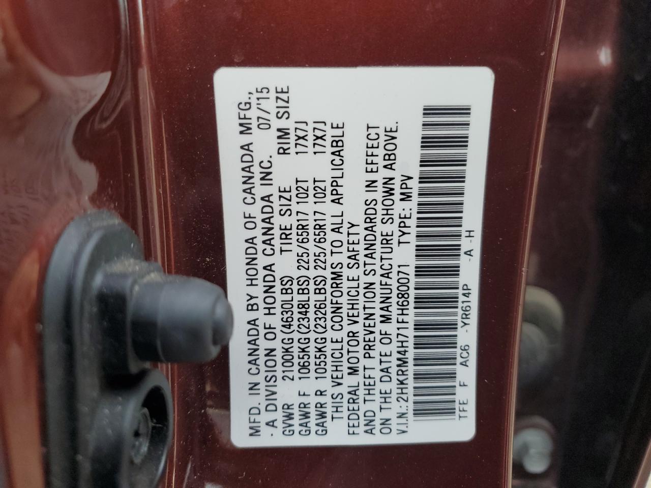 2015 Honda Cr-V Exl VIN: 2HKRM4H71FH680071 Lot: 86888855