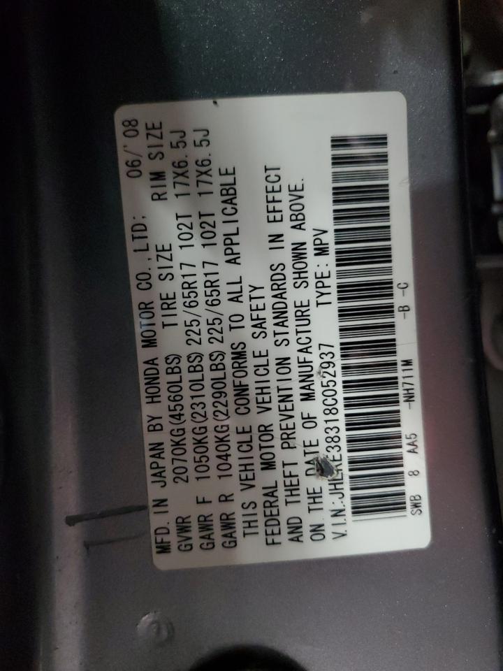 2008 Honda Cr-V Lx VIN: JHLRE38318C052937 Lot: 82641965