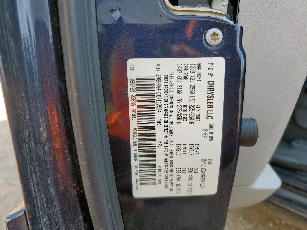 2008 Chrysler Town & Country Lx VIN: 2A8HR44H18R117984 Lot: 89521075