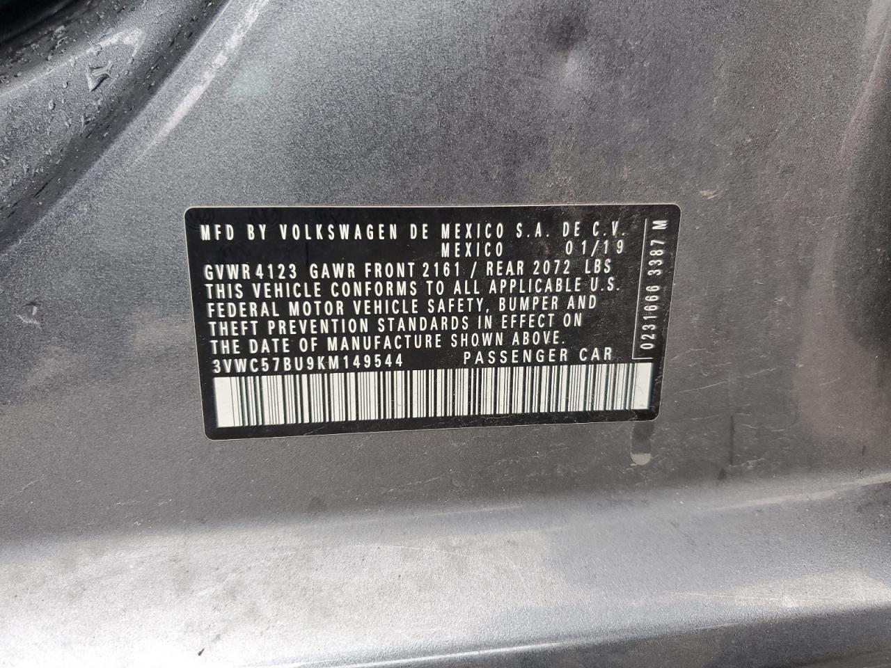 2019 Volkswagen Jetta S VIN: 3VWC57BU9KM149544 Lot: 90347765