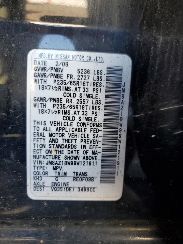 2009 Nissan Murano S VIN: JN8AZ18W99W121911 Lot: 82371695