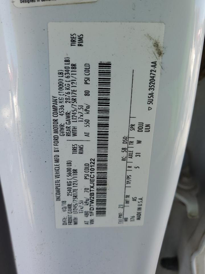 2018 Ford F250 Super Duty VIN: 1FD7W2BTXJEC10122 Lot: 84988265