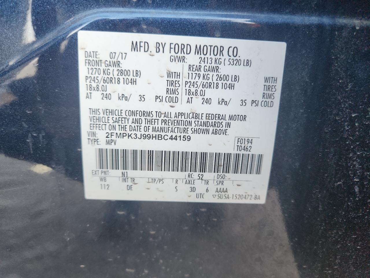 2017 Ford Edge Sel VIN: 2FMPK3J99HBC44159 Lot: 81910825