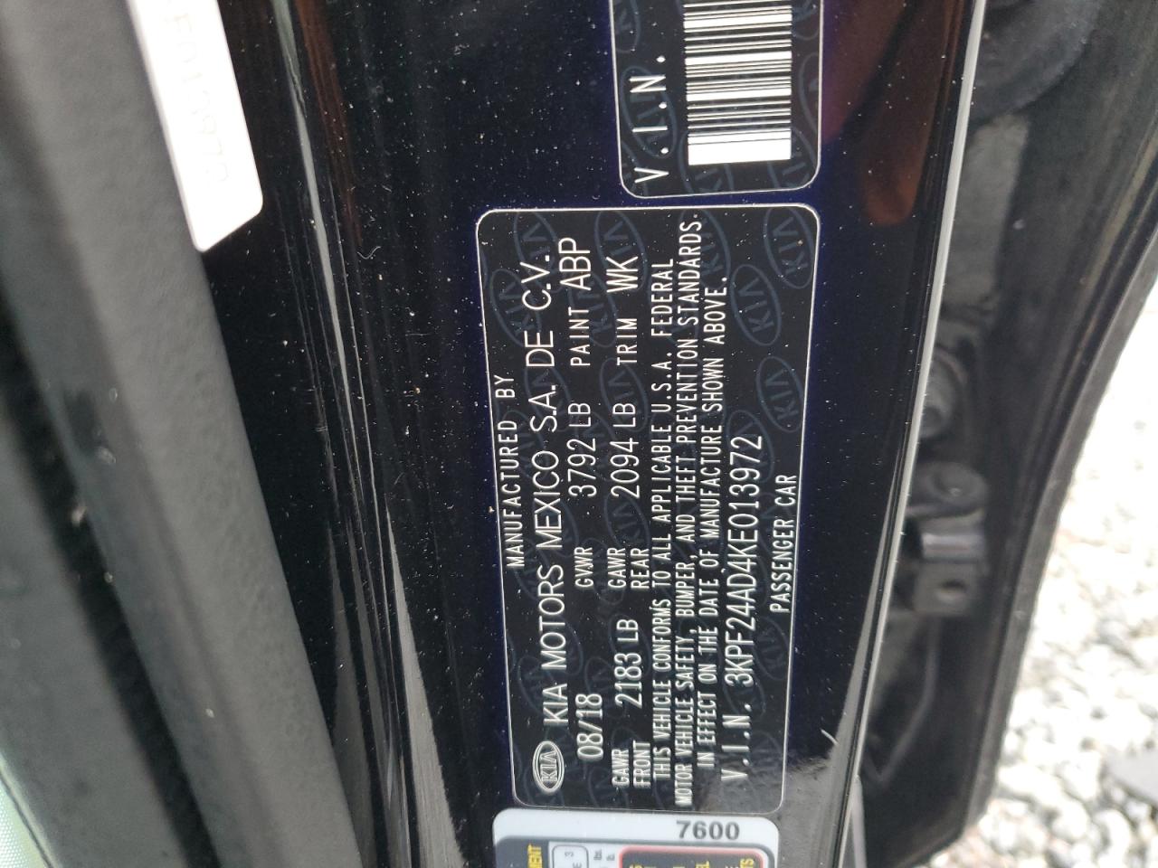 2019 Kia Forte Fe VIN: 3KPF24AD4KE013972 Lot: 90134395