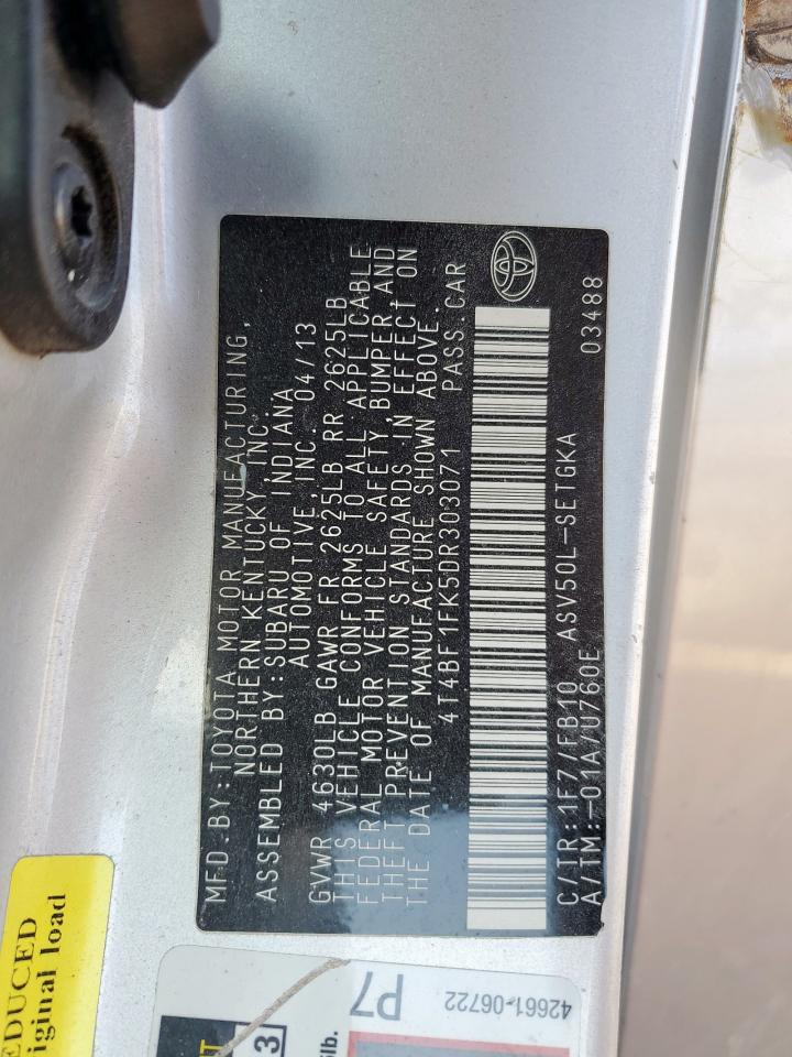 2013 Toyota Camry L VIN: 4T4BF1FK5DR303071 Lot: 84777335