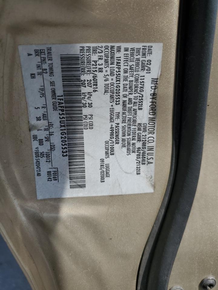 2001 Ford Taurus Ses VIN: 1FAFP55UX1G205533 Lot: 86214915