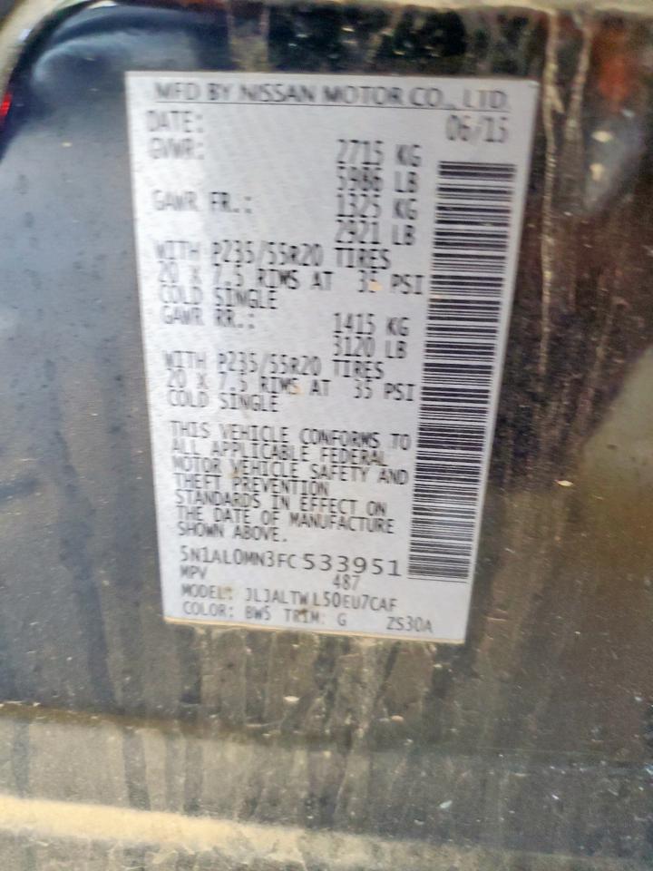 2015 Infiniti Qx60 VIN: 5N1AL0MN3FC533951 Lot: 85941785