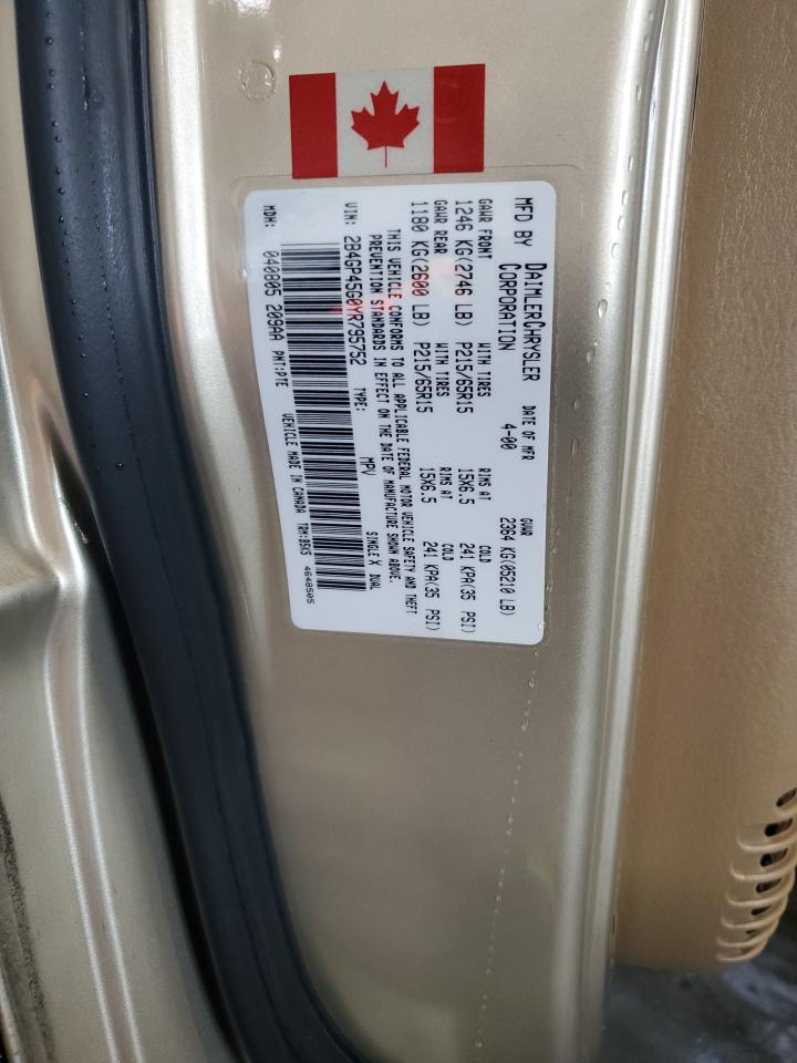 2000 Dodge Caravan Se VIN: 2B4GP45G0YR795752 Lot: 85316445