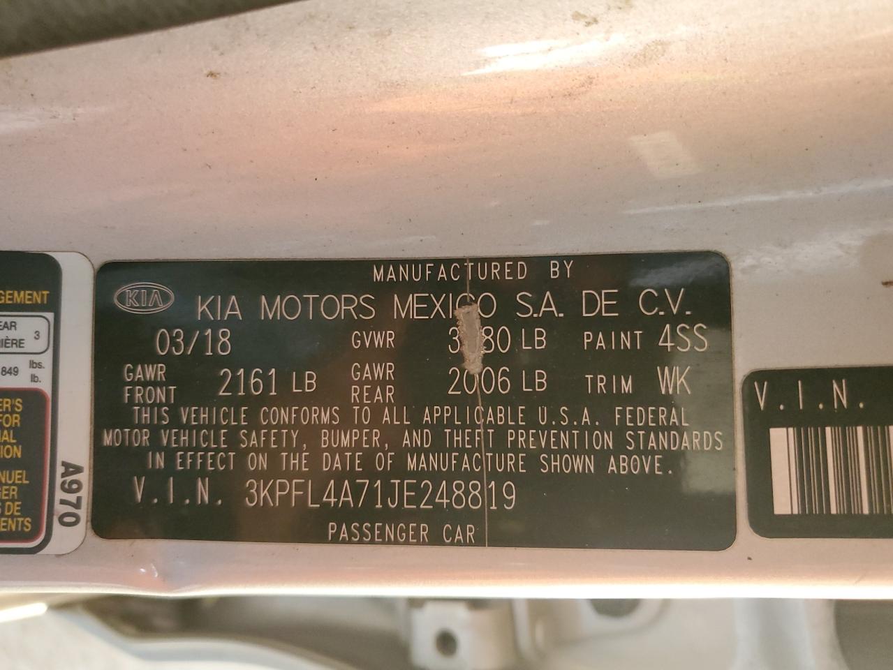 2018 Kia Forte Lx VIN: 3KPFL4A71JE248819 Lot: 85191085