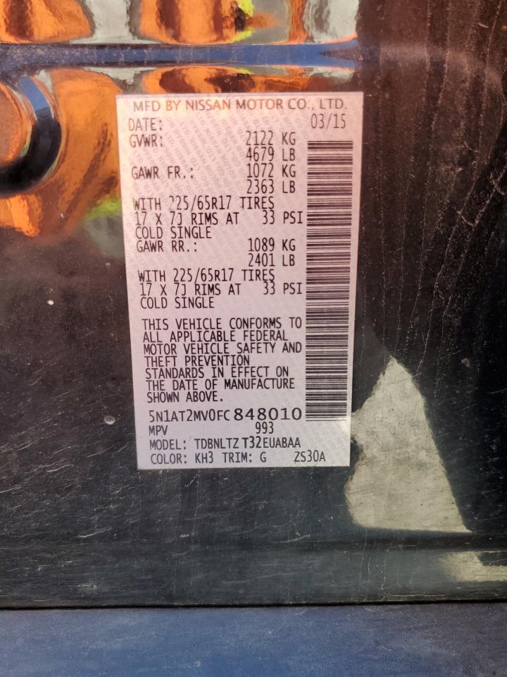 2015 Nissan Rogue S VIN: 5N1AT2MV0FC848010 Lot: 84568045