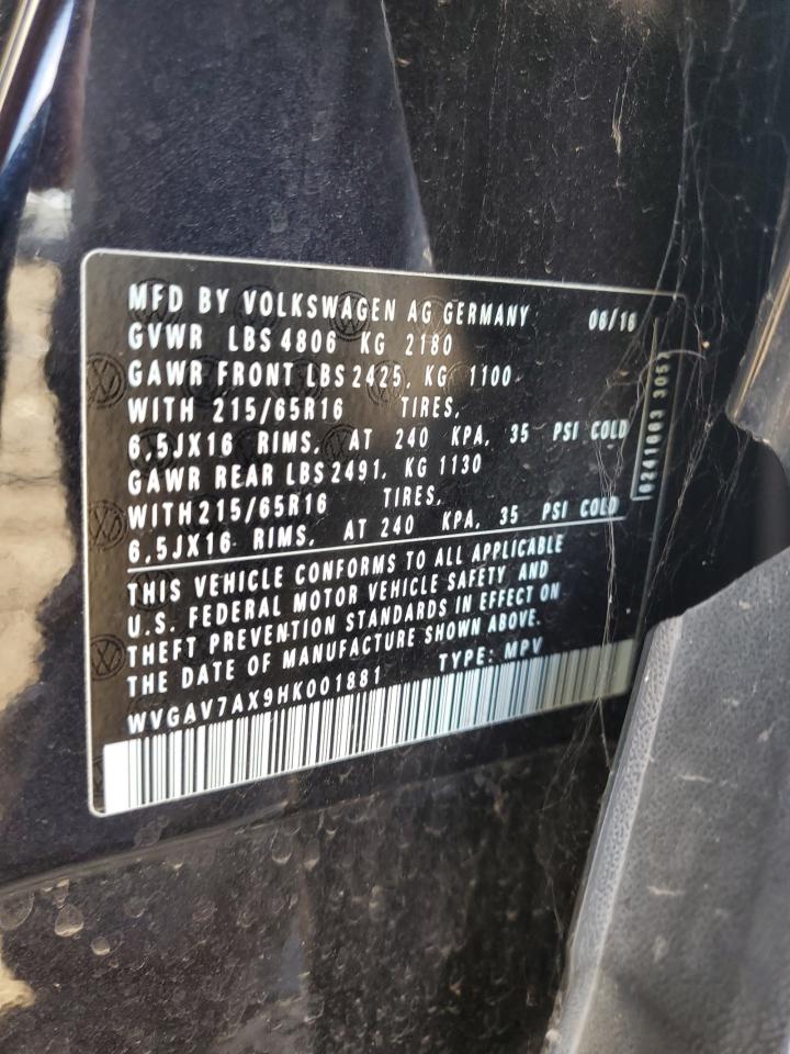 2017 Volkswagen Tiguan S VIN: WVGAV7AX9HK001881 Lot: 85908095