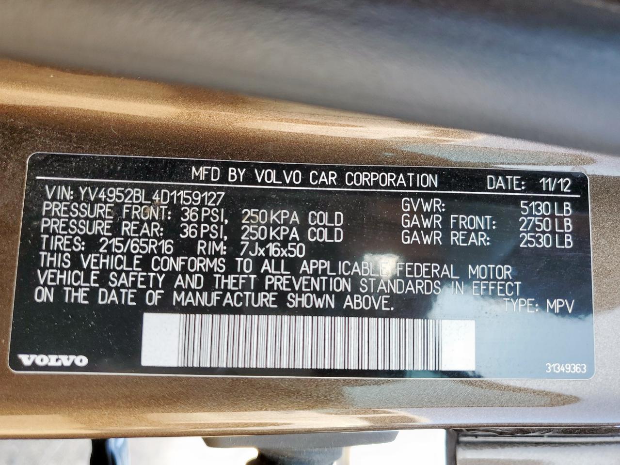 2013 Volvo Xc70 3.2 VIN: YV4952BL4D1159127 Lot: 85733485