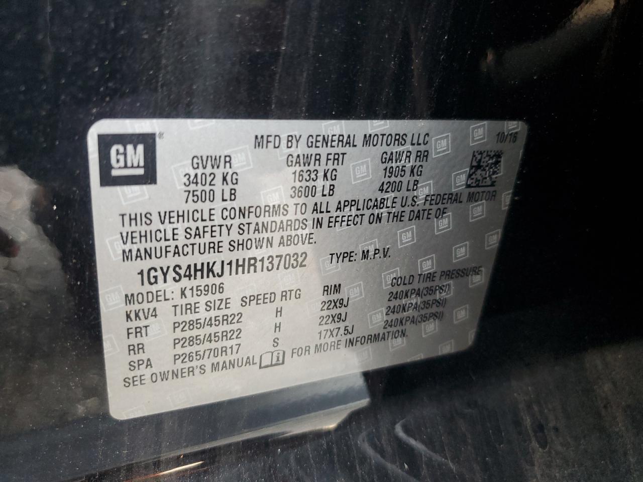 2017 Cadillac Escalade Esv Luxury VIN: 1GYS4HKJ1HR137032 Lot: 85477305