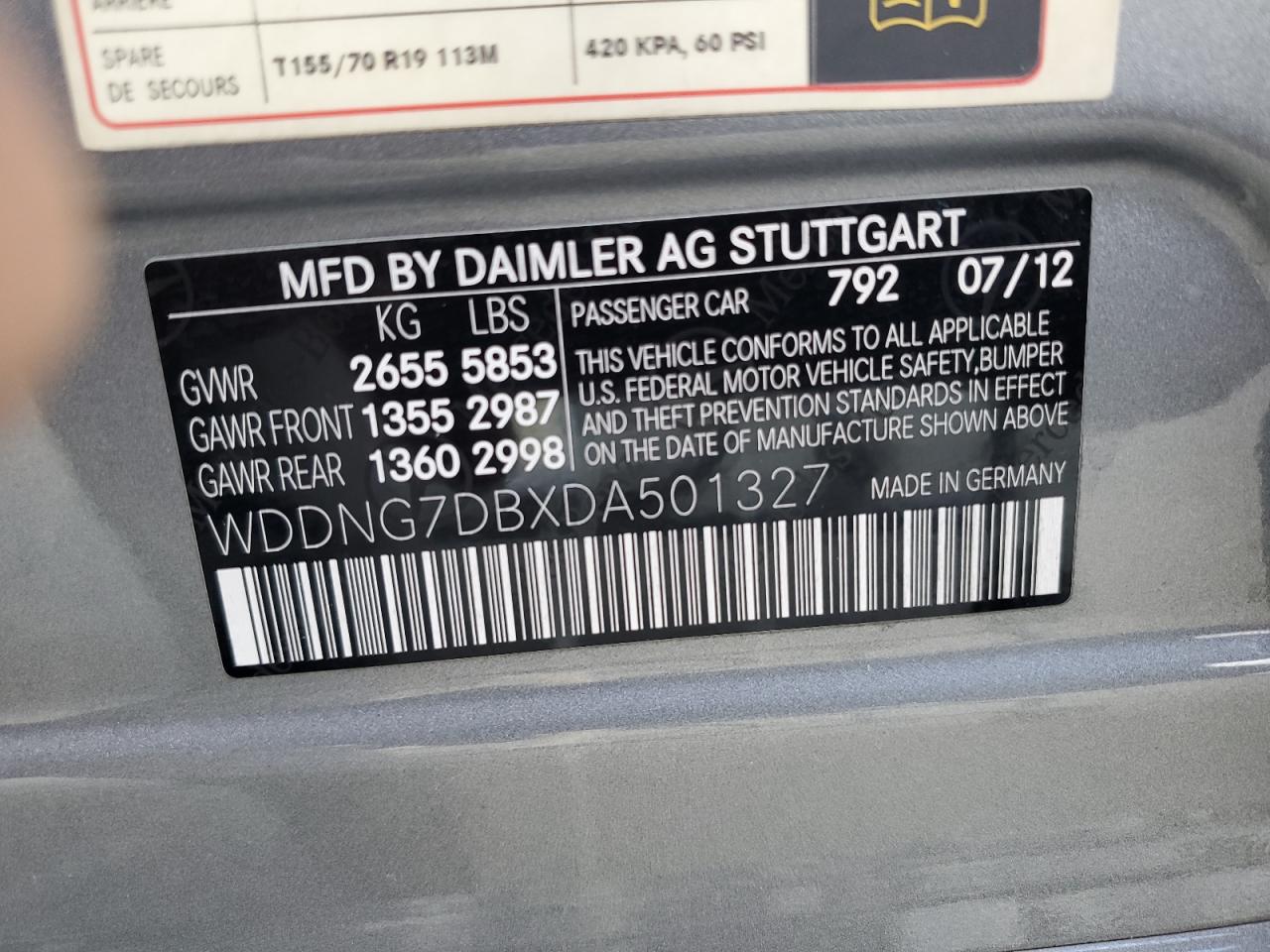 2013 Mercedes-Benz S 550 VIN: WDDNG7DBXDA501327 Lot: 85202735