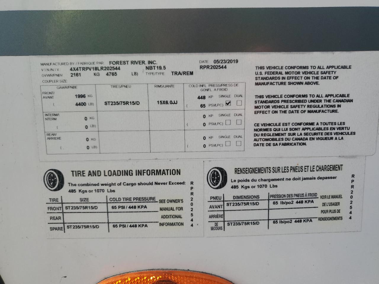 2020 Forest River No Boundar VIN: 4X4TRPV18LR202544 Lot: 82587635