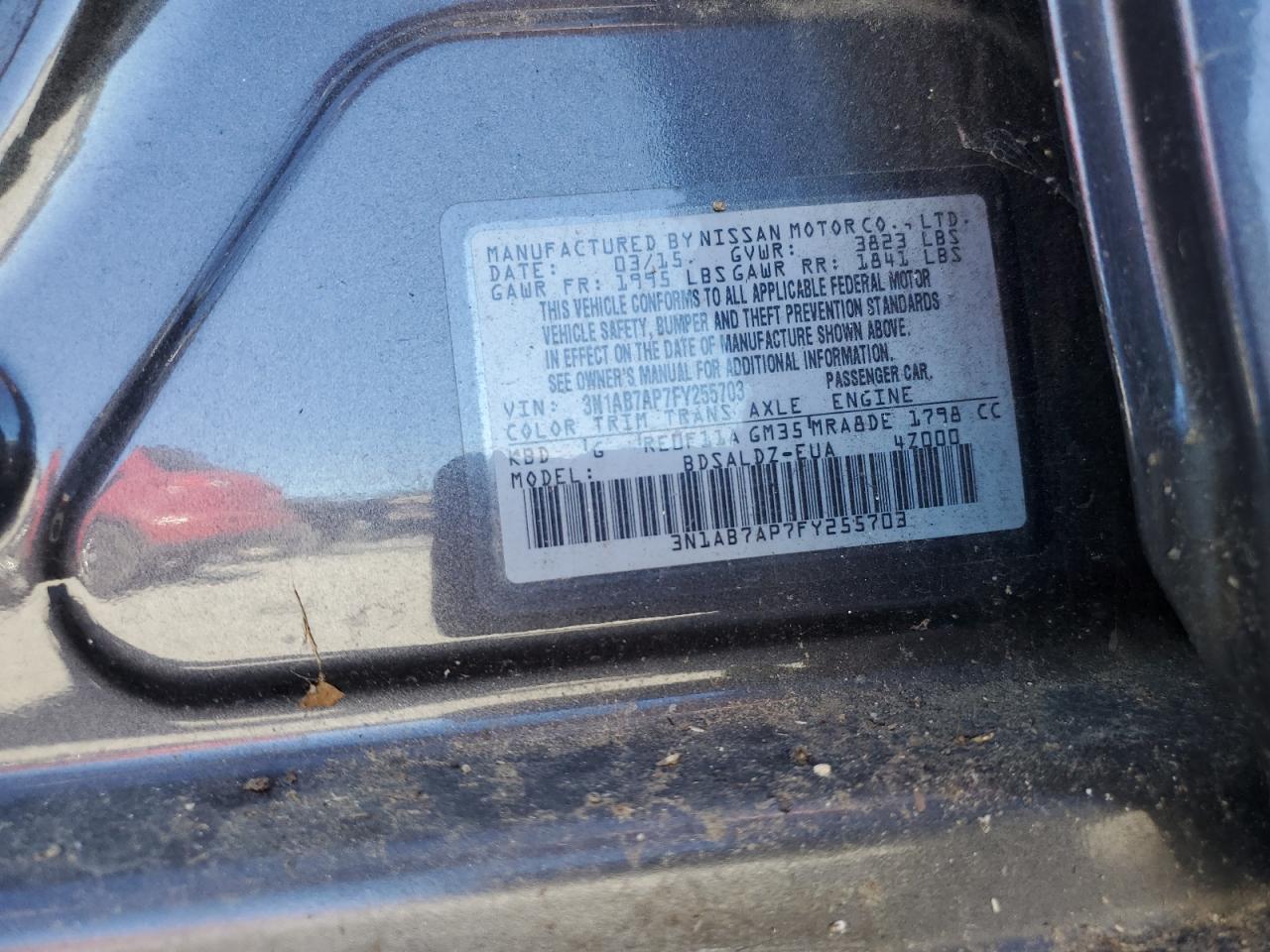 2015 Nissan Sentra S VIN: 3N1AB7AP7FY255703 Lot: 82427425