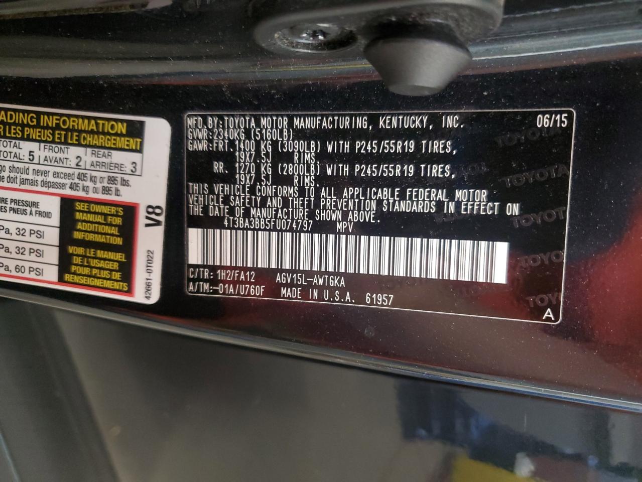 2015 Toyota Venza Le VIN: 4T3BA3BB5FU074797 Lot: 85380025