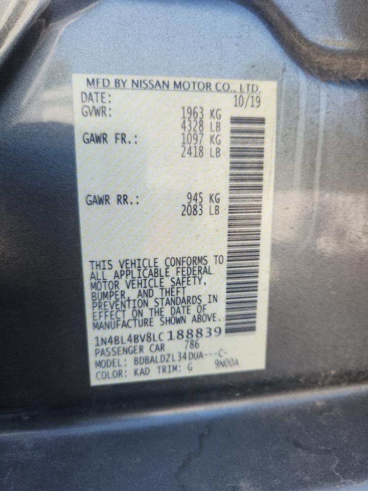 2020 Nissan Altima S VIN: 1N4BL4BV8LC188839 Lot: 82003295