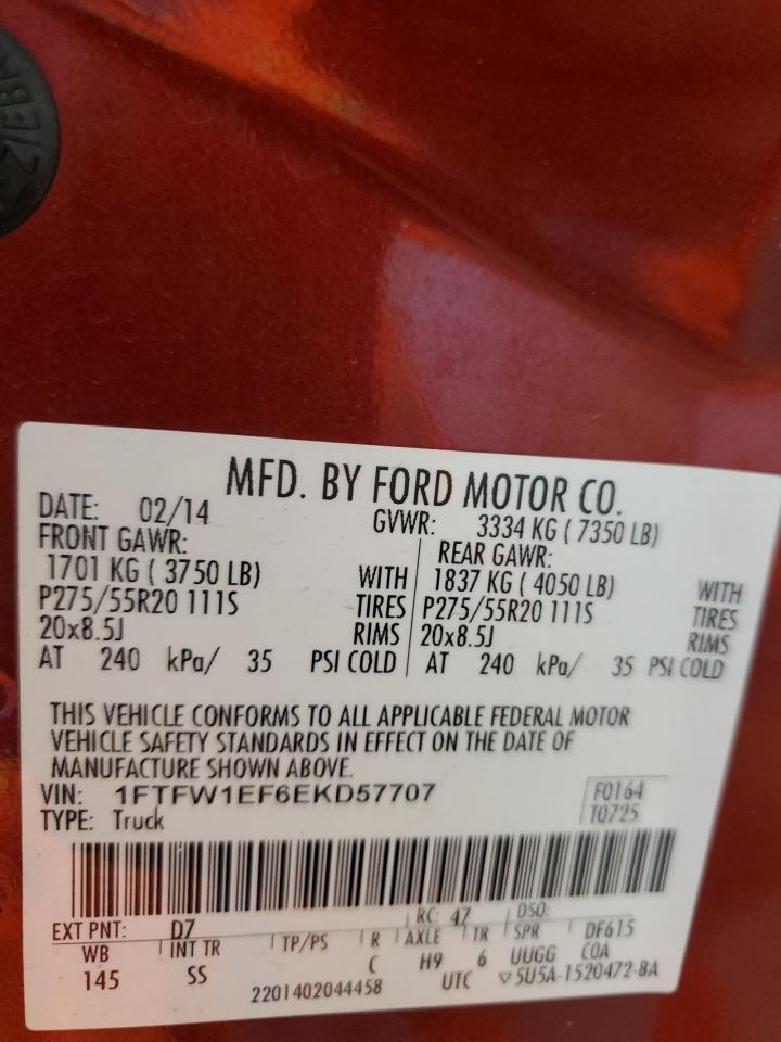 2014 Ford F150 Supercrew VIN: 1FTFW1EF6EKD57707 Lot: 82009025