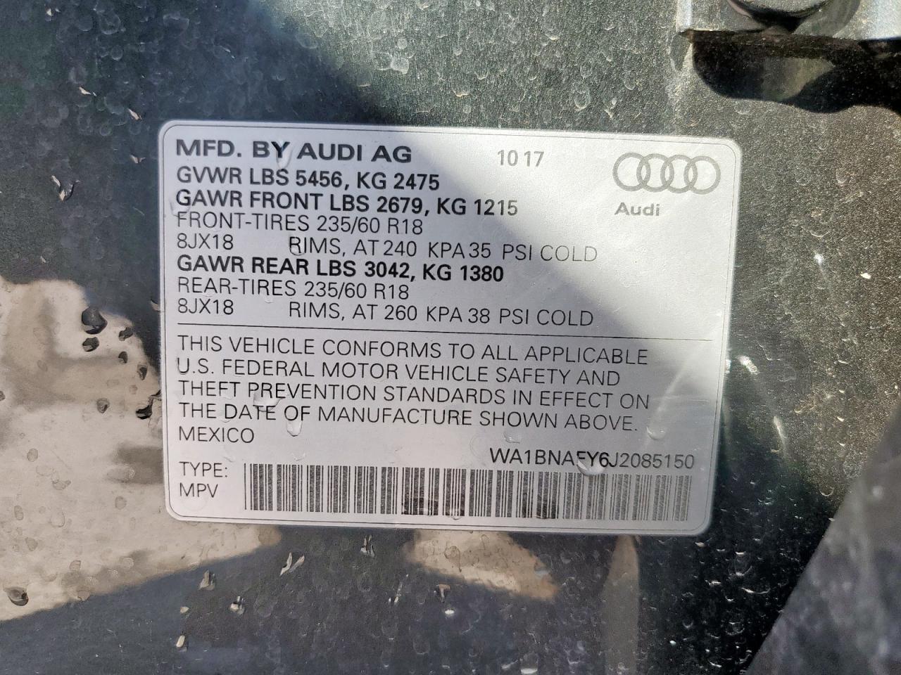 2018 Audi Q5 Premium Plus VIN: WA1BNAFY6J2085150 Lot: 85740155