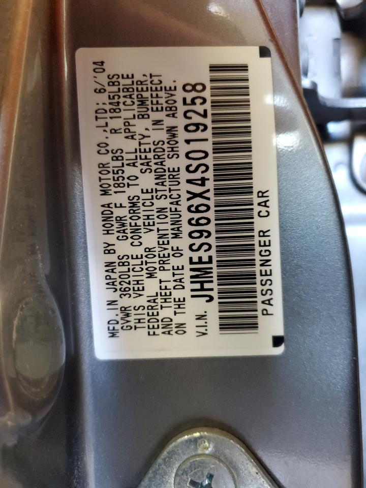 2004 Honda Civic Hybrid VIN: JHMES966X4S019258 Lot: 84705515