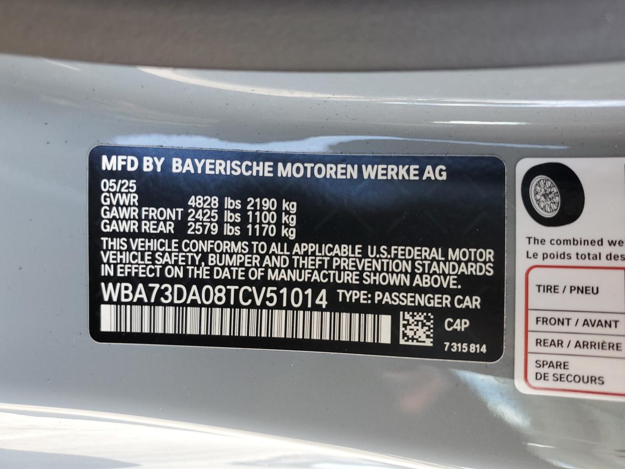 2026 BMW M440I VIN: WBA73DA08TCV51014 Lot: 85288095