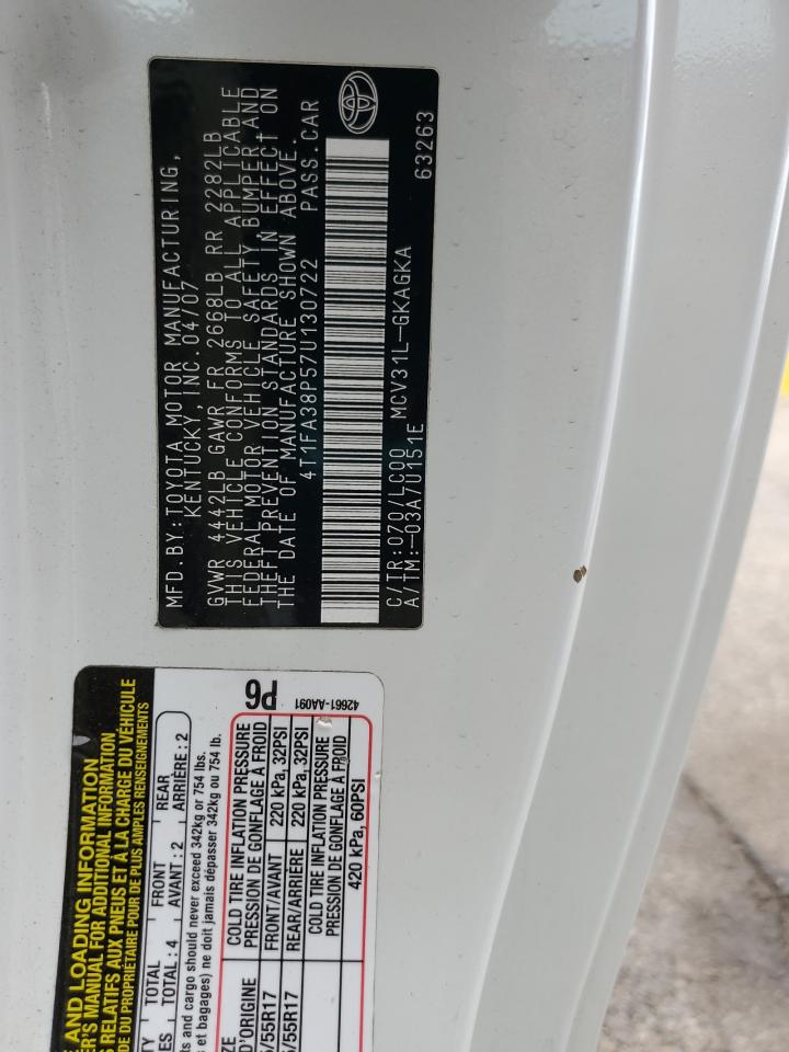 2007 Toyota Camry Solara Se VIN: 4T1FA38P57U130722 Lot: 86265285