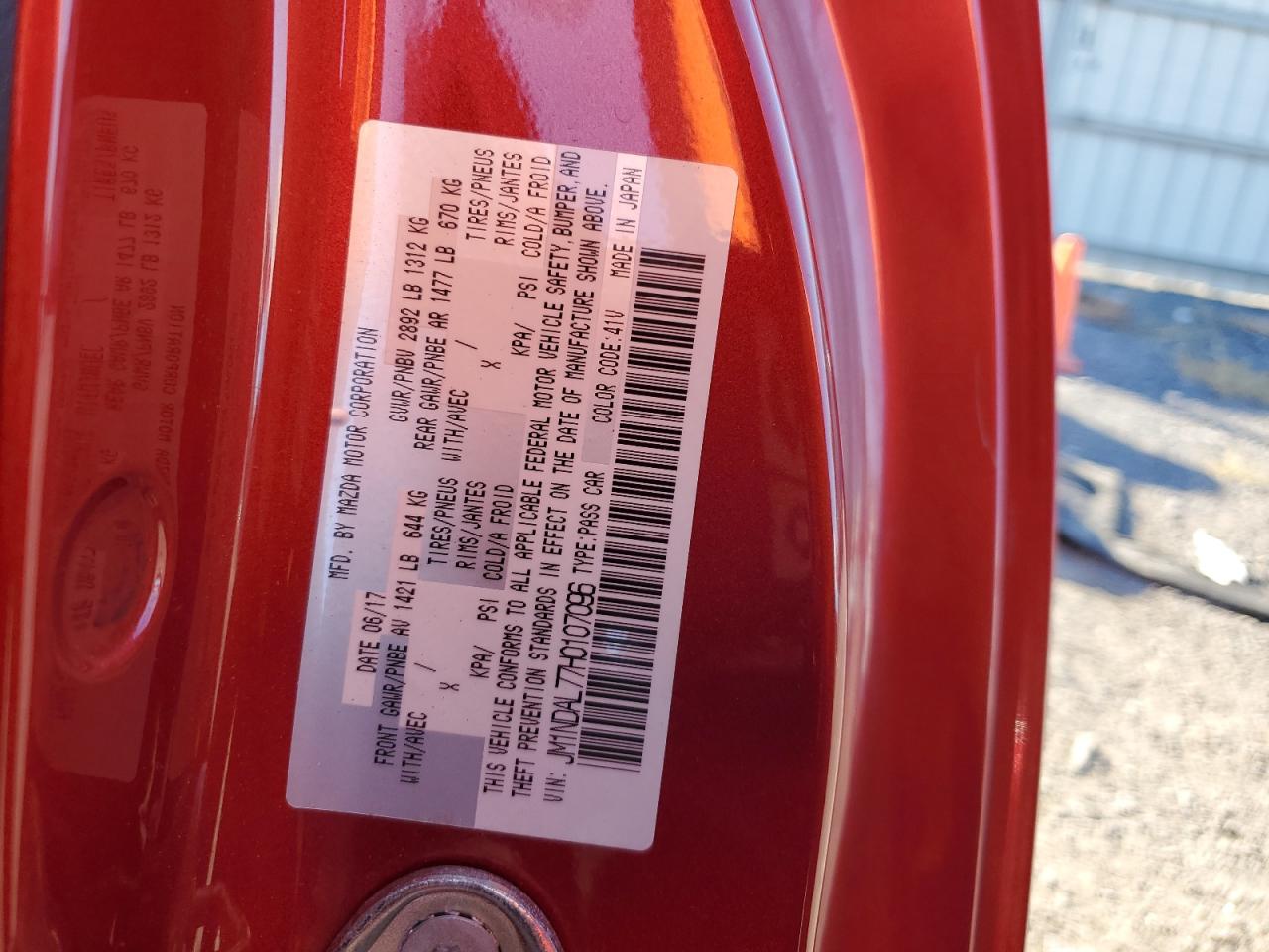 2017 Mazda Mx-5 Miata Club VIN: JM1NDAL77H0107096 Lot: 84447565