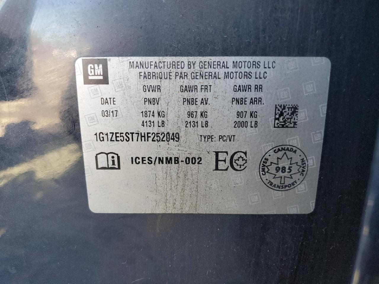 2017 Chevrolet Malibu Lt VIN: 1G1ZE5ST7HF252049 Lot: 82115655