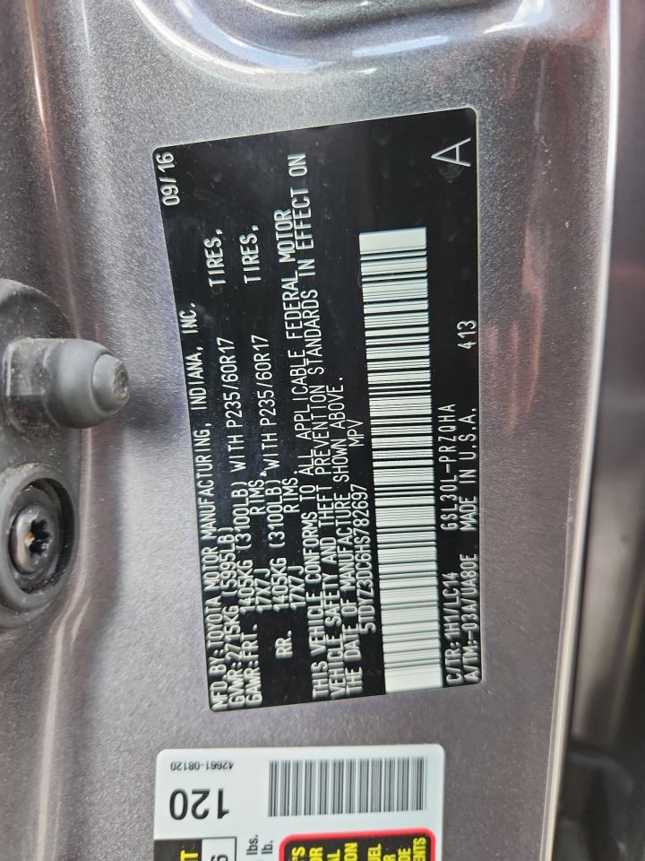 2017 Toyota Sienna Xle VIN: 5TDYZ3DC6HS782697 Lot: 82004675