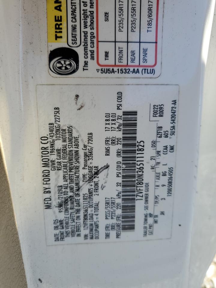 2006 Ford Mustang VIN: 1ZVFT80N365111825 Lot: 90882075