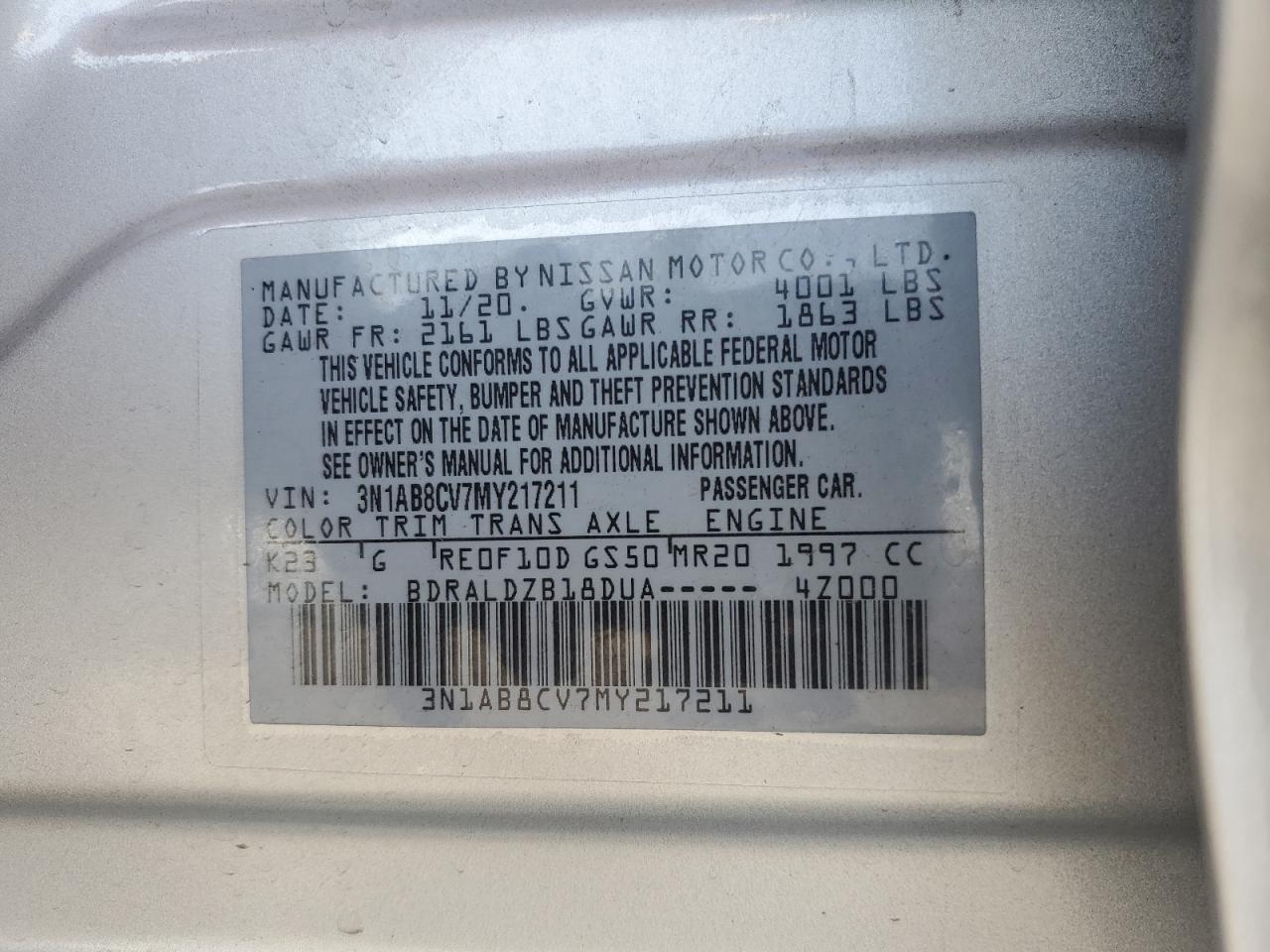 2021 Nissan Sentra Sv VIN: 3N1AB8CV7MY217211 Lot: 85529425