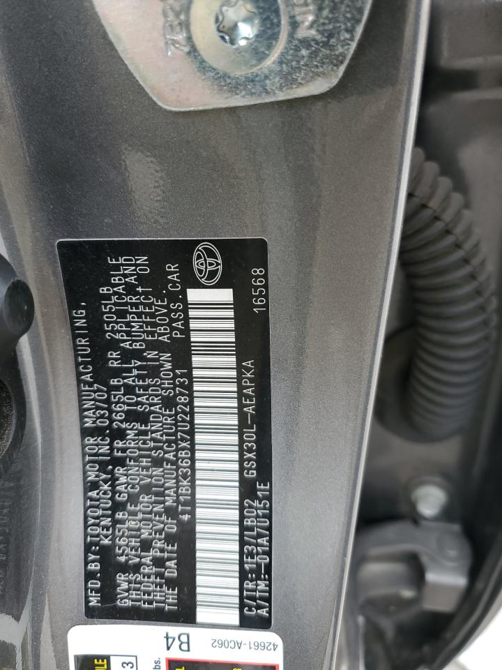 2007 Toyota Avalon Xl VIN: 4T1BK36BX7U228731 Lot: 90065455