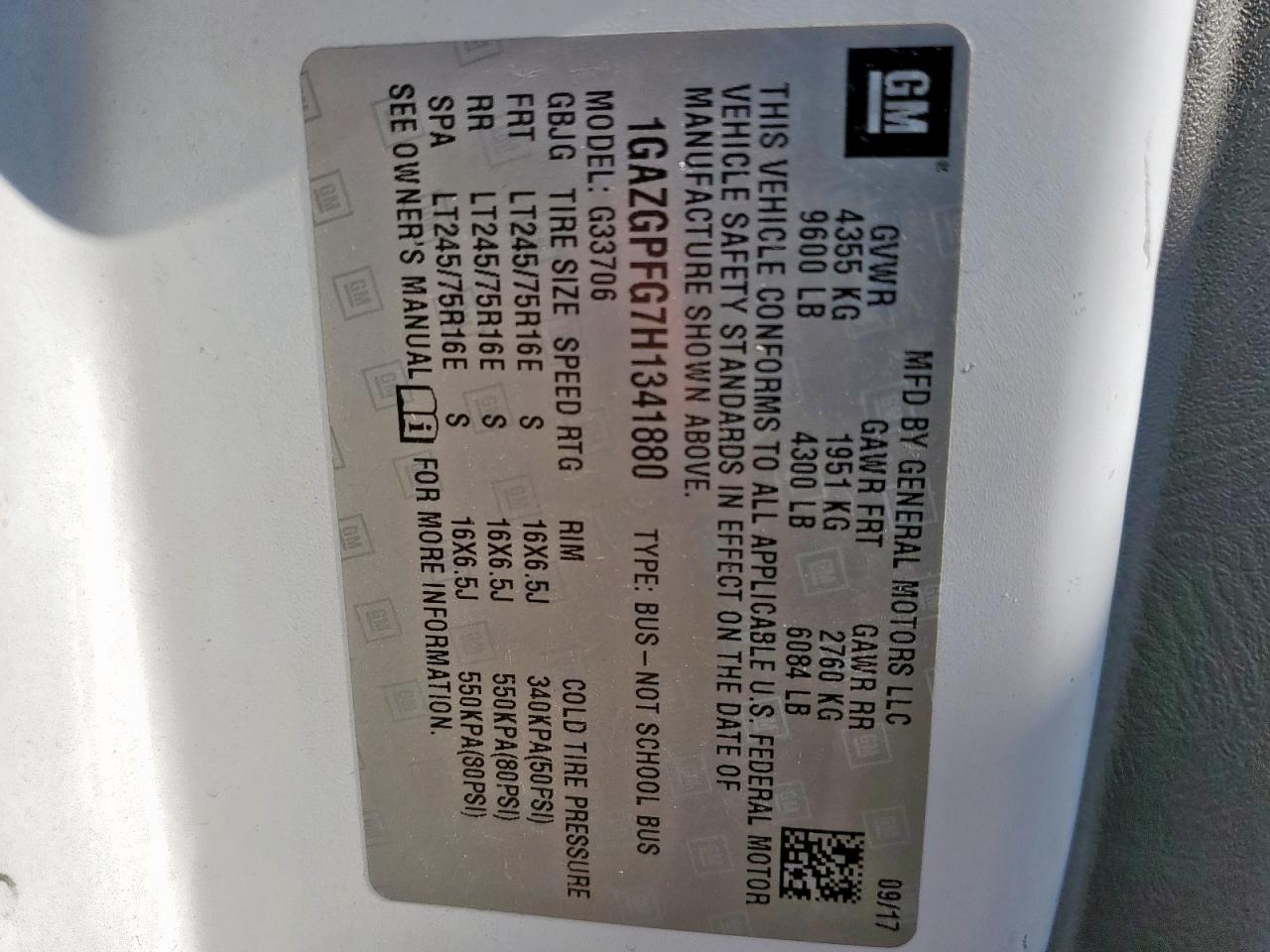 2017 Chevrolet Express G3500 Lt VIN: 1GAZGPFG7H1341880 Lot: 81974405