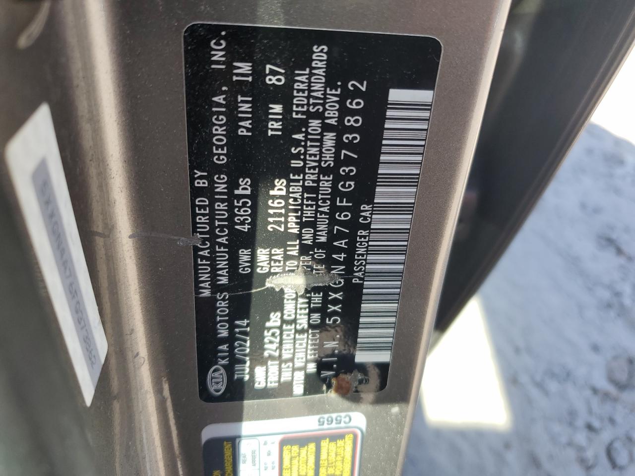 2015 Kia Optima Ex VIN: 5XXGN4A76FG373862 Lot: 85530825