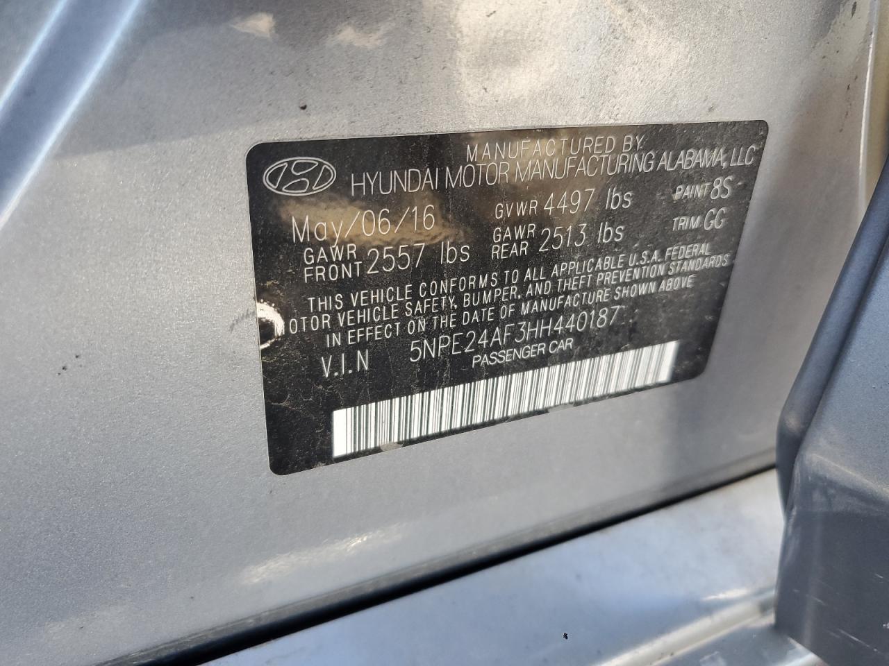 2017 Hyundai Sonata Se VIN: 5NPE24AF3HH440187 Lot: 84610265