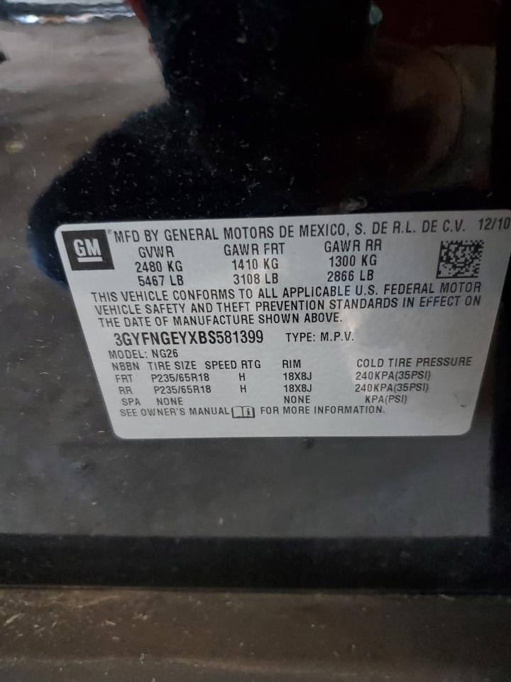 2011 Cadillac Srx VIN: 3GYFNGEYXBS581399 Lot: 86683355