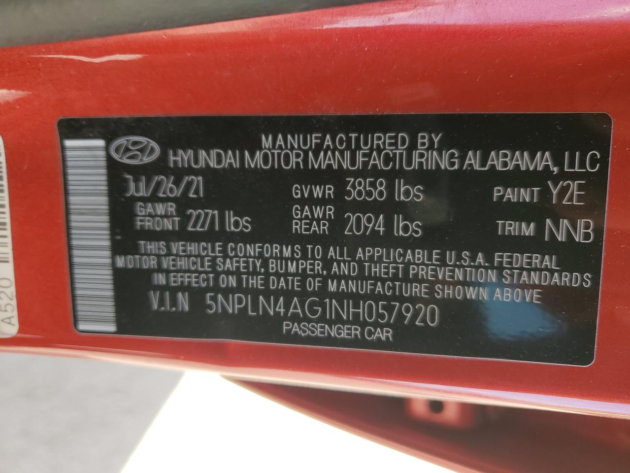 2022 Hyundai Elantra Sel VIN: 5NPLN4AG1NH057920 Lot: 85010425