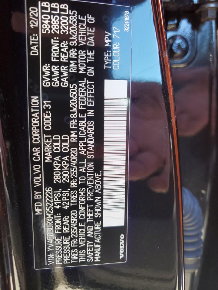 2021 Volvo Xc40 Recharge VIN: YV4ED3URXM2522226 Lot: 85778305