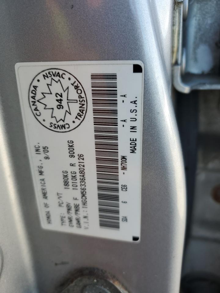 2006 Honda Accord Se VIN: 1HGCM56336A802126 Lot: 86106455