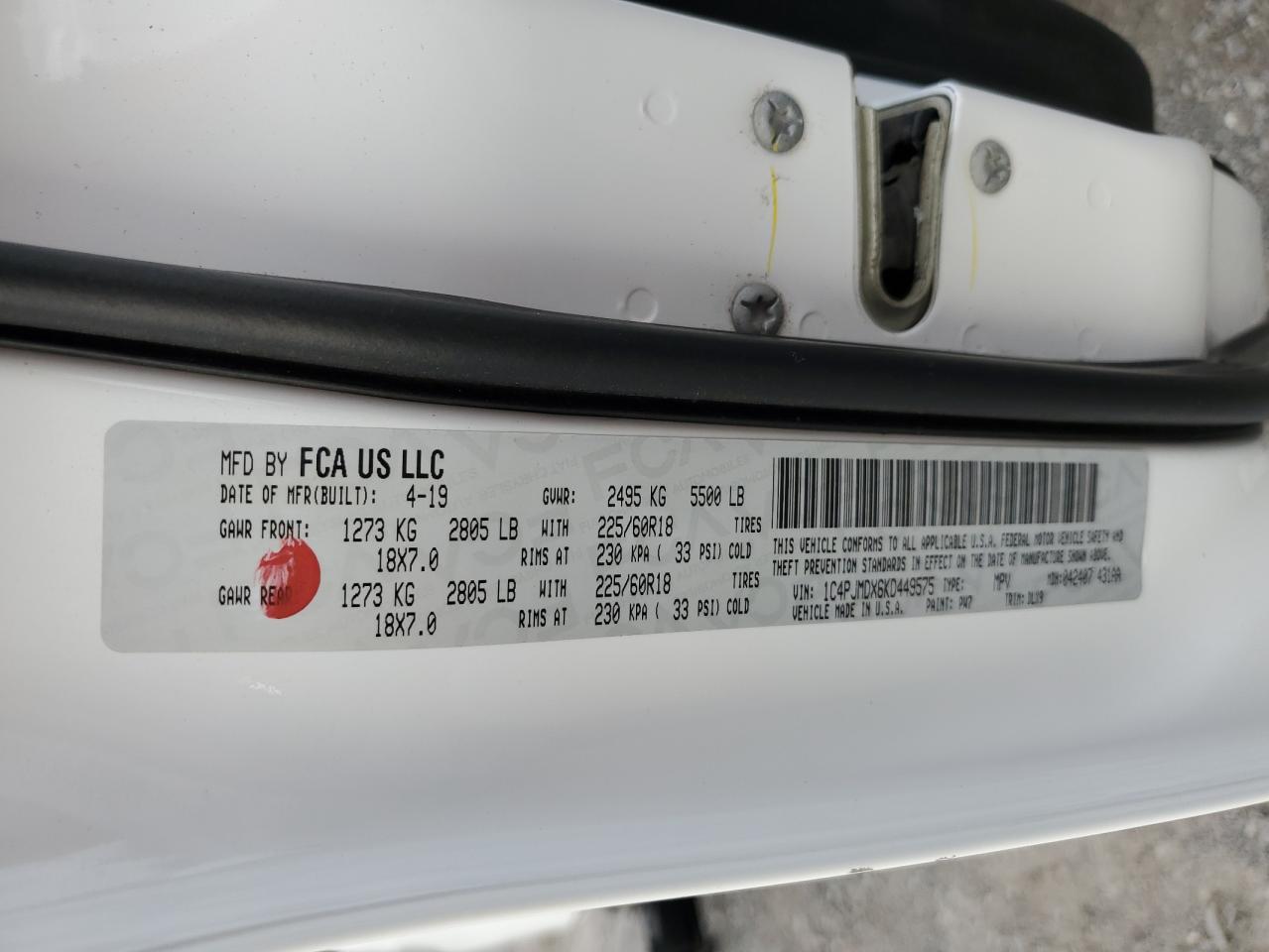 2019 Jeep Cherokee Limited VIN: 1C4PJMDX6KD449575 Lot: 81601195