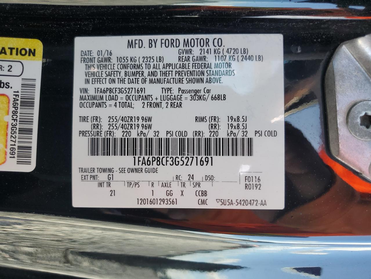 2016 Ford Mustang Gt VIN: 1FA6P8CF3G5271691 Lot: 86065145